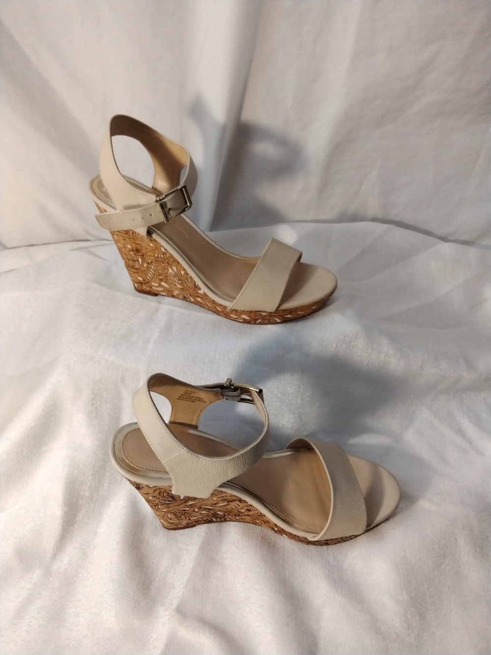 Jessica Simpson Cream Wedge Sandals with Cork-Style Wedge